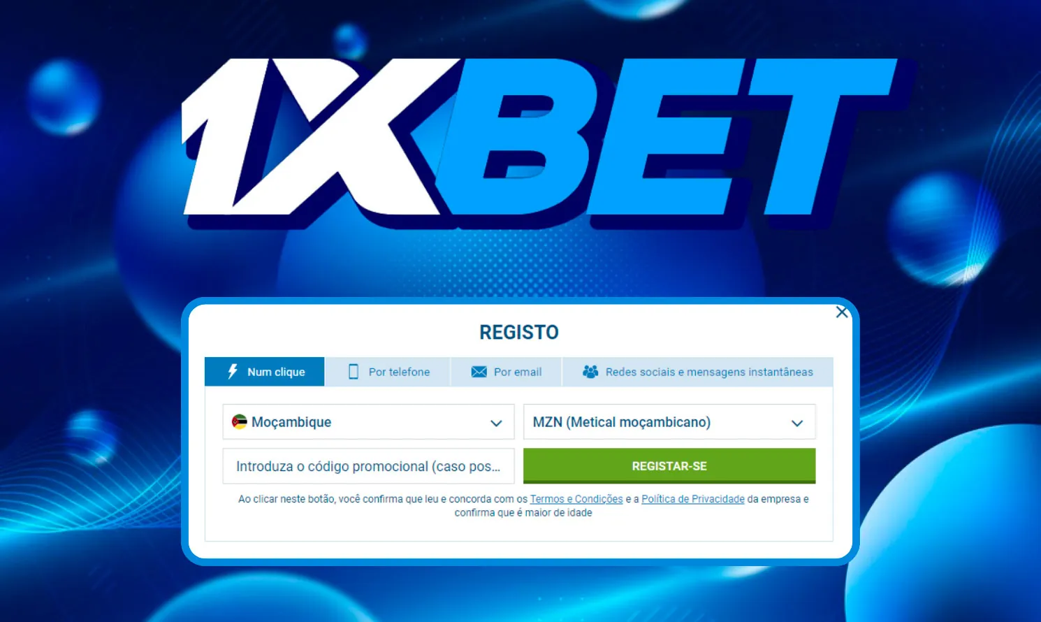 Como registar-se na 1xBet Mo&ccedil;ambique