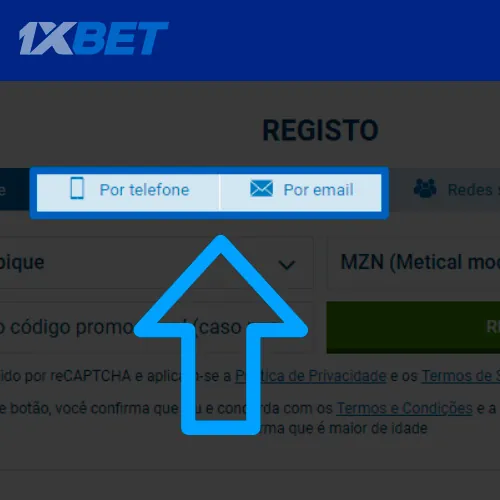 Op&ccedil;&otilde;es de registro para 1xbet