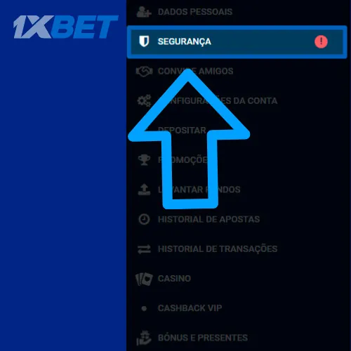 Clique em &ldquo;Seguran&ccedil;a&rdquo; em 1xBet